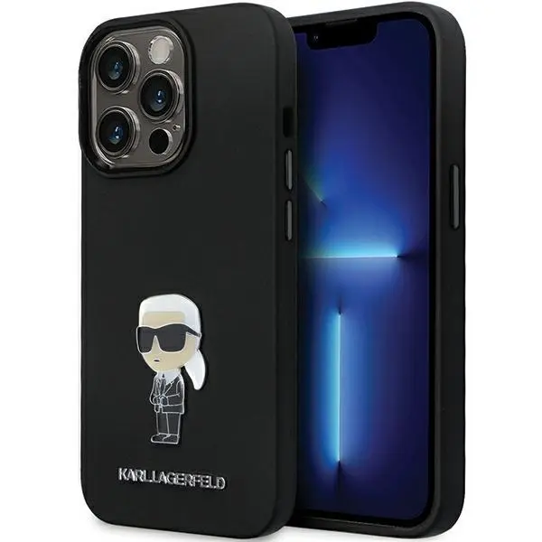 Husa pentru Apple iPhone 14 Pro Max, Karl Lagerfeld, Silicone Ikonik Karl Metal, Neagra