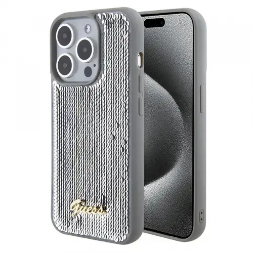 Husa pentru Apple iPhone 15 Pro, Guess, Sequin Script Metal, Argintie