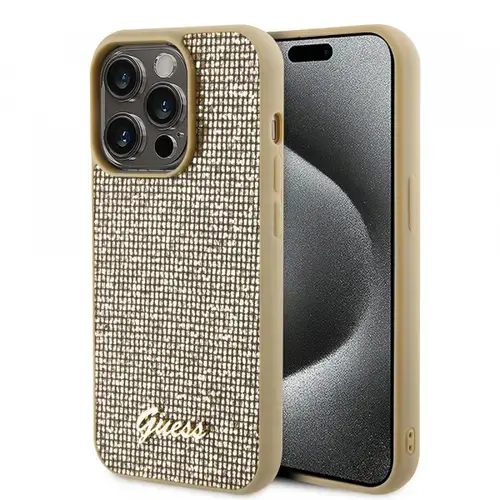 Husa pentru Apple iPhone 15 Pro, GUHCP15LPMSDGSD, Guess, PU Square Mirror Script Logo, Aurie