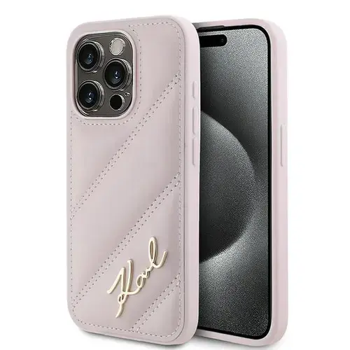Husa pentru Apple iPhone 15 Pro, Karl Lagerfeld, Diagonal Quilted Script, Roz