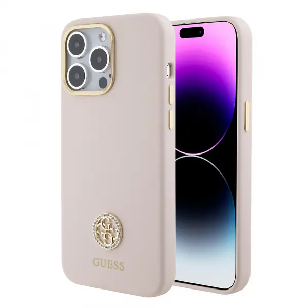 Husa pentru Apple iPhone 15 Pro Max, Guess, 4G Strass Metal Logo, Roz