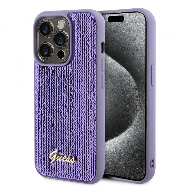 Husa pentru Apple iPhone 15 Pro Max, Guess, Sequin Script Metal, Mov