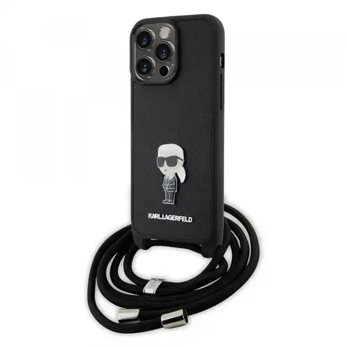 Husa pentru Apple iPhone 15 Pro Max, Karl Lagerfeld, Saffiano Crossbody Monogram Metal Pin Karl, Neagra