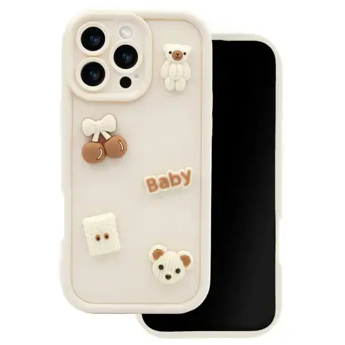 Husa pentru Apple iPhone 15 Pro, OEM, Ultra Trendy 3D Bear, Bej