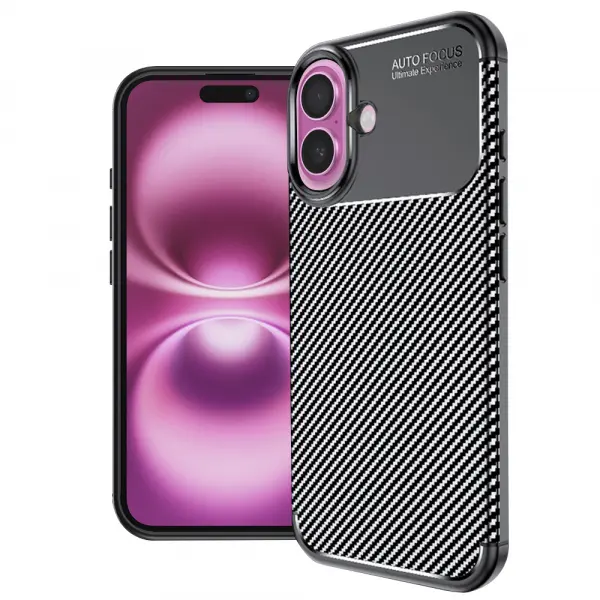 Husa pentru Apple iPhone 16 Plus, Techsuit, CarbonFiber, Neagra