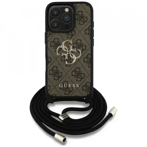 Husa pentru Apple iPhone 16 Pro, Guess, 4G CBDY Big Logo with Cord Strap, Maro