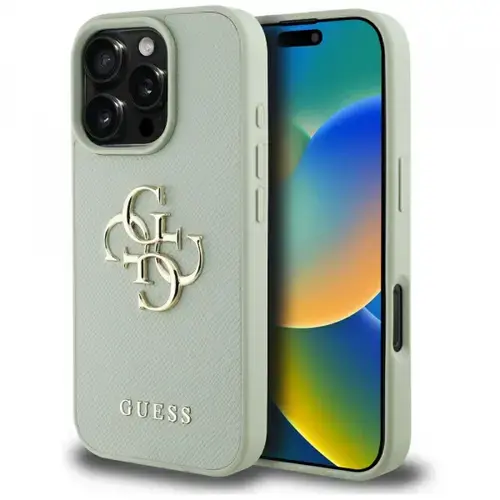 Husa pentru Apple iPhone 16 Pro, Guess, Grained Big 4G Logo Small Classic Logo, Verde