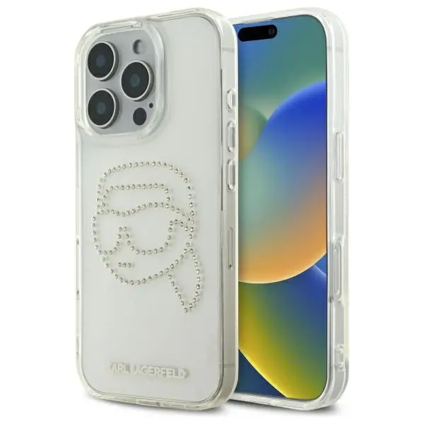 Husa pentru Apple iPhone 16 Pro Max, Karl Lagerfeld, IML Rhinestones Karl's Head, Transparenta