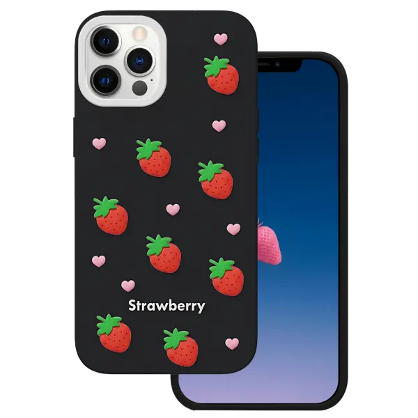 Husa pentru Apple iPhone 16 Pro, OEM, Strawberry, Neagra