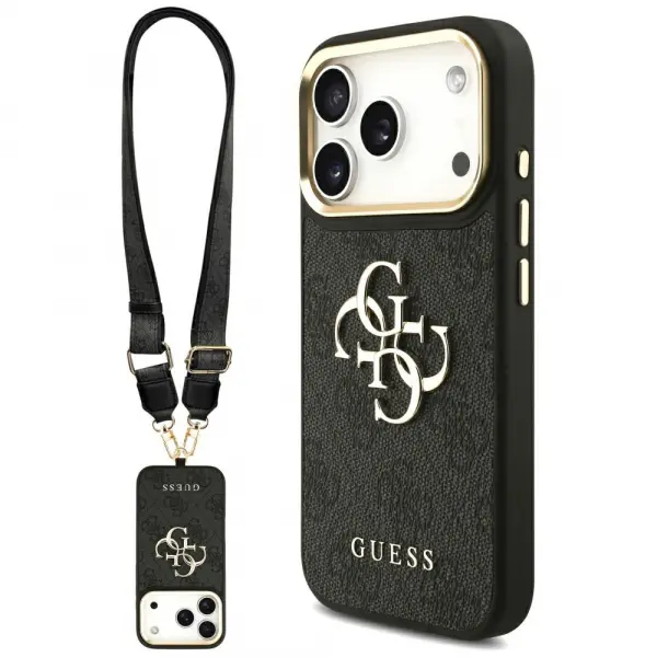Husa pentru Apple iPhone 17 Pro, Guess, Big 4G Classic Logo with Big Strap, Neagra
