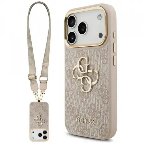 Husa pentru Apple iPhone 17 Pro, Guess, Big 4G Classic Logo with Big Strap, Roz