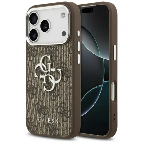 Husa pentru Apple iPhone 17 Pro, Guess, Big 4G Logo Classic, Maro Argintie