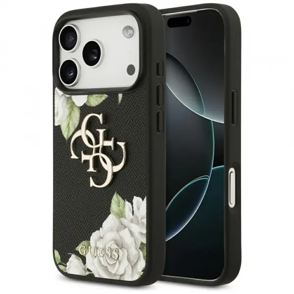 Husa pentru Apple iPhone 17 Pro Max, Guess, 4G Grained Roses Big Logo, Neagra