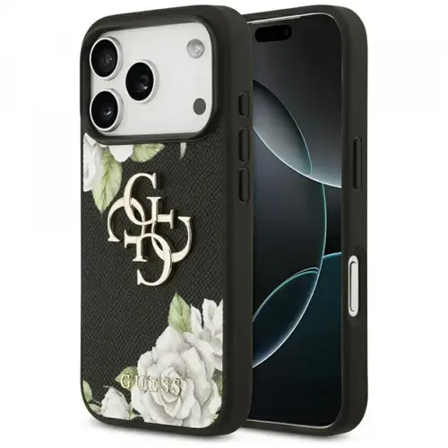 Husa pentru Apple iPhone 17 Pro Max, Guess, 4G Grained Roses Big Logo, Neagra