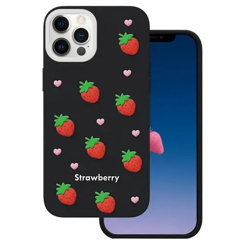 Husa pentru Apple iPhone 17 Pro, OEM, Strawberry, Neagra