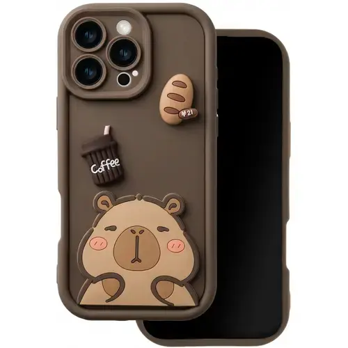 Husa pentru Apple iPhone 17 Pro, OEM, Ultra Trendy 3D Capybara, Maro