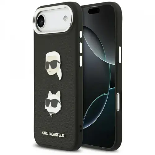 Husa pentru Apple iPhone Air, Karl Lagerfeld, Grained Karl & Choupette's Heads Pins and Logo, Neagra