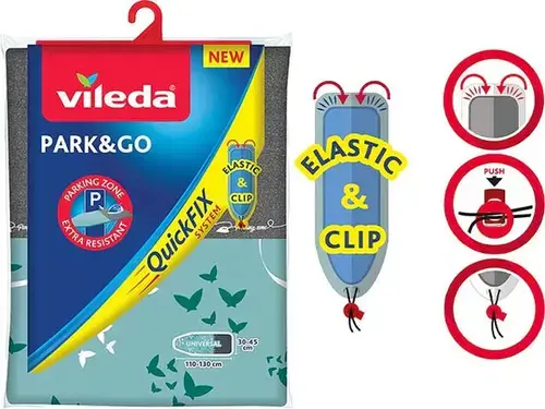 Husa pentru masa de calcat Vileda Park&Go, QuickFix System, Elsatica, 110-130 x 30-45 cm