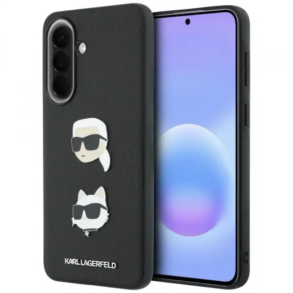 Husa pentru Samsung Galaxy A57 5G, Karl Lagerfeld, Grained Karl & Choupette's Heads Pins and Logo, Neagra