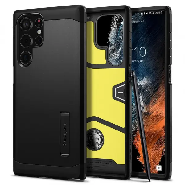 Husa pentru Samsung Galaxy S22 Ultra 5G S908, Spigen, Tough Armor, Neagra ACS03923