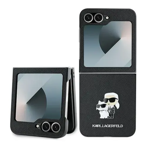Husa pentru Samsung Galaxy Z Flip7 FE F761 / Z Flip6 F741, Karl Lagerfeld, Saffiano Karl & Choupette Metal, Neagra