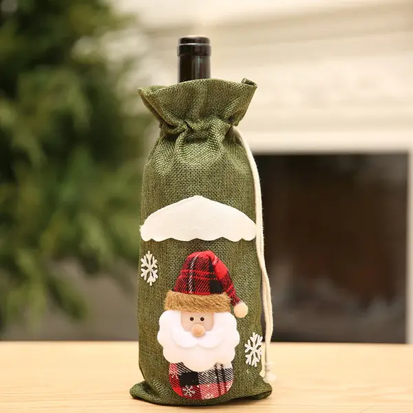 Husa pentru sticla de vin, decor de Craciun, om de zapada si mos craciun, 30x14cm