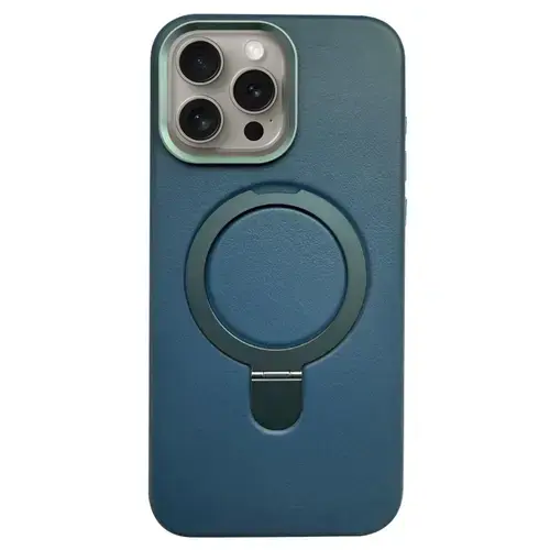 Husa Piele Lemontti MagSafe cu inel stand iPhone 16 Pro, Verde