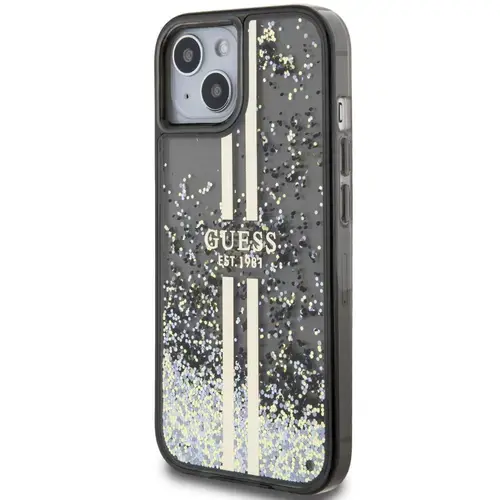 Husa Protectie Sapte Guess Liquid Glitter Gold Stripe pentru Apple iPhone 15 Plus (Negru)