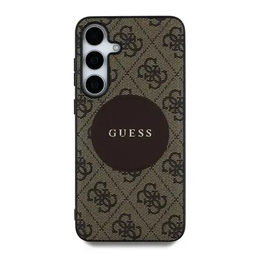 Husa Protectie Spate Guess 4G Round Patch Classic Logo MagSafe pentru Samsung Galaxy S25 (Maro)
