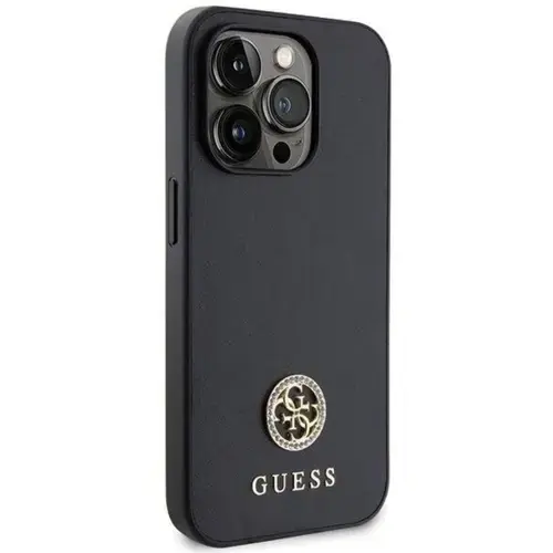 Husa Protectie Spate Guess 4G Strass Metal Logo pentru Apple iPhone 15 Pro (Negru)