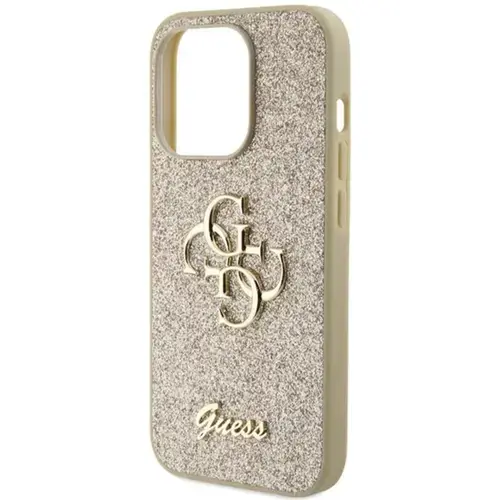 Husa Protectie Spate Guess Fixed Glitter 4G Metal Logo pentru Apple iPhone 15 Pro (Auriu)