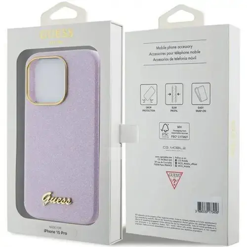 Husa Protectie Spate Guess Glitter Full Wrapped pentru Apple iPhone 15 Pro (Mov)