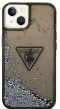 Husa Protectie Spate Guess Liquid Glitter pentru iPhone 14 Black (Transparent/Negru)