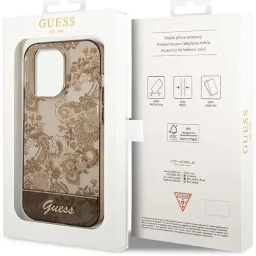 Husa Protectie Spate Guess Porcelain Collection pentru Apple iPhone 14 Pro (Maro)