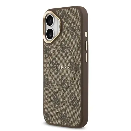 Husa Protectie Spate Guess PU Leather 4G Gold Frame MagSafe pentru Apple iPhone 17 (Maro)