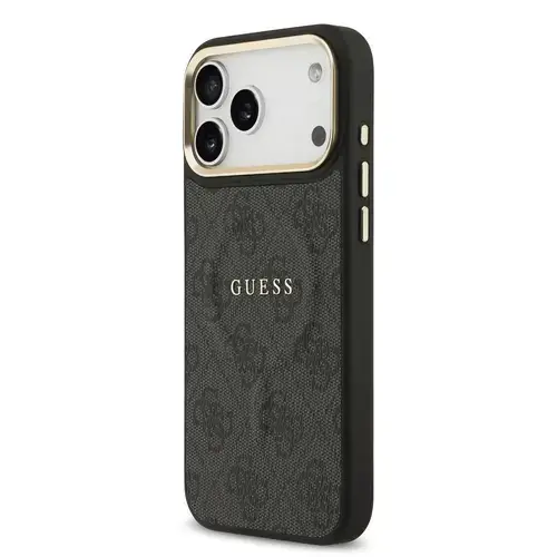 Husa Protectie Spate Guess PU Leather 4G Gold Frame MagSafe pentru Apple iPhone 17 Pro Max (Negru)