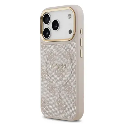 Husa Protectie Spate Guess PU Leather 4G Gold Frame MagSafe pentru Apple iPhone 17 Pro Max (Roz)