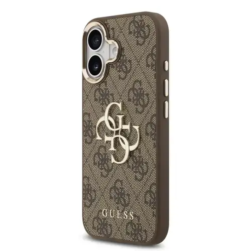Husa Protectie Spate Guess PU Leather 4G Metal Logo Gold Frame pentru APple iPhone 17 (Maro)