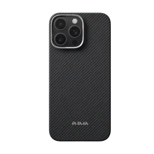 Husa Protectie Spate Pitaka pentru Apple iPhone 16 Pro, Ultra-Slim Case PitaTap™ (Negru/Gri)