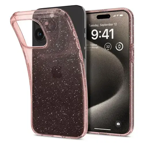 Husa Protectie Spate Spigen ACS06560 Liquid Crystal Glitter pentru Apple iPhone 15 Pro Max (Roz)