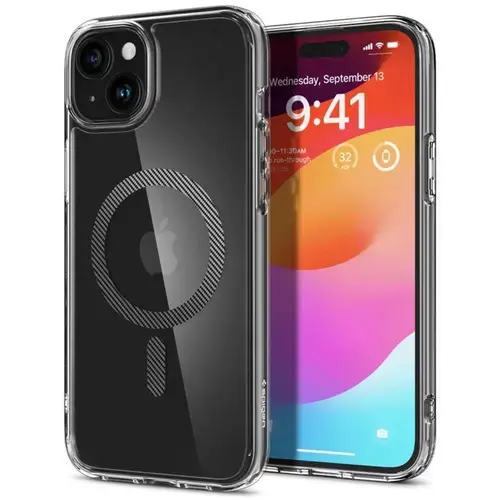 Husa Protectie Spate Spigen Ultra Hybrid MagSafe pentru Apple iPhone 15 Plus (Negru/Transparent)