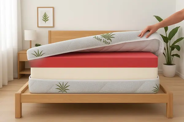 Husa saltea 90x200x14, Aloe Vera, matlasata, lavabila, detasabila, cu fermoar 4 laturi