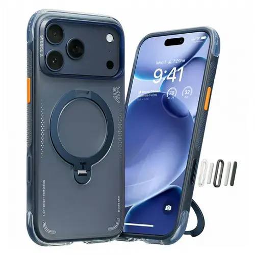 Husa Torras Ostand Spin Air pentru Apple iPhone 17 Pro Max, Albastru