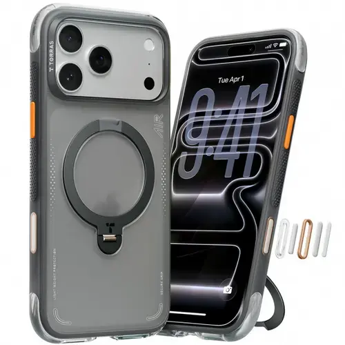 Husa Torras Ostand Spin Air pentru Apple iPhone 17 Pro Max, Gri