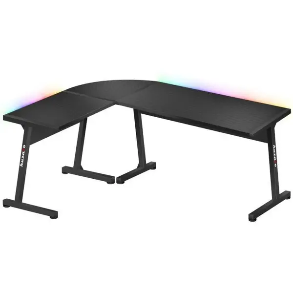Huzaro Birou gaming de colt, Huzaro Hero 6.0 RGB, dimensiuni 147 x 112 x 74 cm, Otel, Picioare ajustabile, Negru