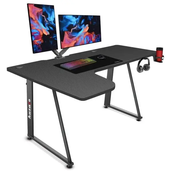 Huzaro Birou gaming de colt, Huzaro Hero 7.7, dimensiuni 160 x 100 cm, Picioare ajustabile, Suport casti si pahar, Metal/Carbon, Negru