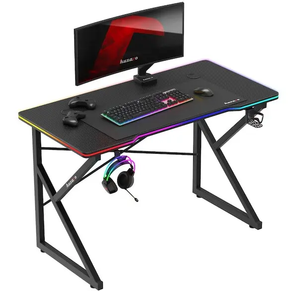 Huzaro Birou Gaming, Hero 1.7 RGB, 120 X 60 X 75 Cm, Iluminare Led, 2 Intrari Pentru Cabluri, Suport Pentru Casti, Negru