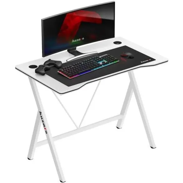 Huzaro Birou gaming Huzaro Hero 1.4, dimensiuni 100 x 50 x 75, 2 intrari pentru cabluri, blat robust 15 mm, fibra de carbon, Alb