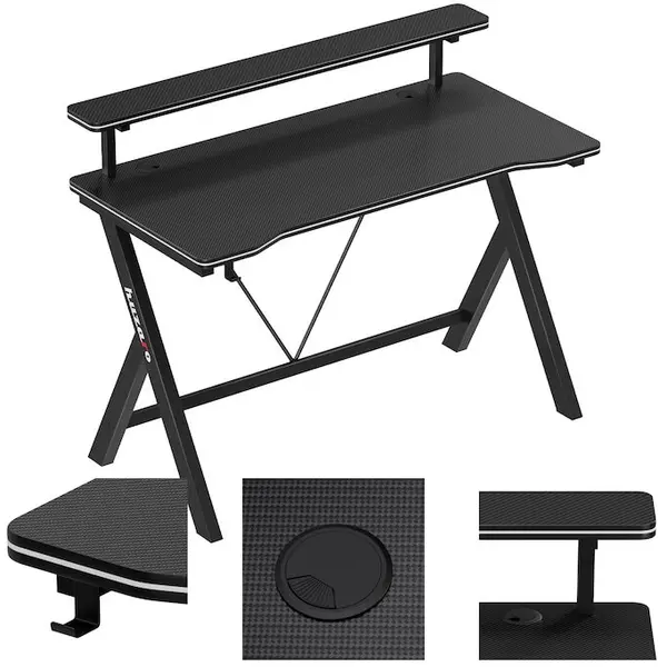 Huzaro Birou gaming Huzaro Hero 1.9, raft pentru monitor, cadru din otel, carlig practic, sarcina pana la 75 kg, 120x60 cm, Negru