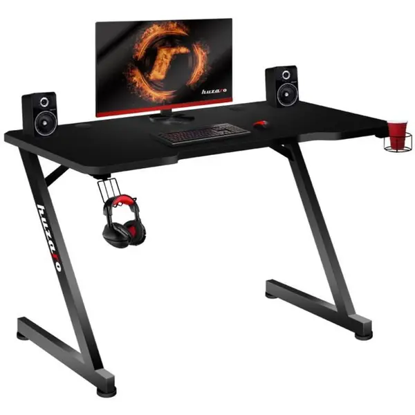 Huzaro Birou gaming Huzaro Hero 2.5, dimensiuni 120 x 60 x 75 cm, Suport casti si pahar, Picioare ajustabile, Negru